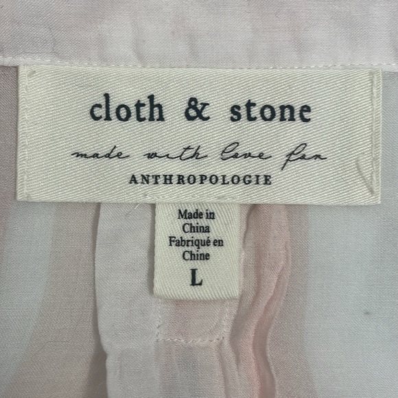 Cloth & Stone Anthropologie Short Sleeve Button Up Collar Pink/White Stripe SzLg - Picture 9 of 11
